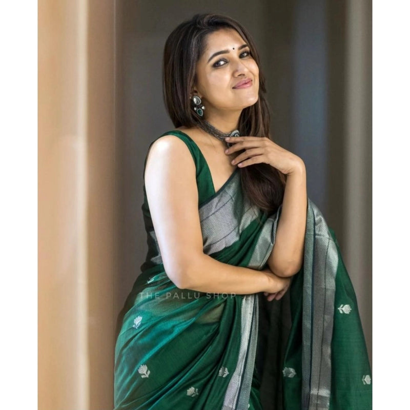 Mayawye Women's Cotton  Printed Saree With Unstitched Blouse 5.5Mtr (Green)