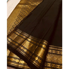 Mayawye Women's Silk Printed Saree With Unstitched Blouse 5.5Mtr (Black)