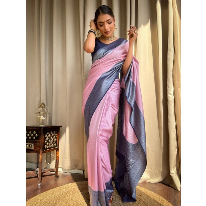 Mayawye Women's Silk Printed Saree With Unstitched Blouse 5.5Mtr (Pink)