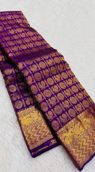 Mayawye Women's Silk Printed Saree With Unstitched Blouse 5.5Mtr (Purple)