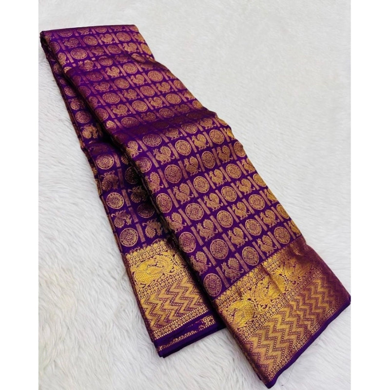 Mayawye Women's Silk Printed Saree With Unstitched Blouse 5.5Mtr (Purple)
