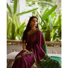 Mayawye Women's Silk Printed Saree With Unstitched Blouse 5.5Mtr (Wine)