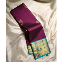 Mayawye Women's Silk Printed Saree With Unstitched Blouse 5.5Mtr (Wine)