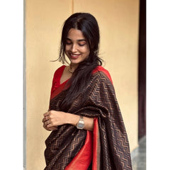 Mayawye Women's Silk Printed Saree With Unstitched Blouse 5.5Mtr (Brown)