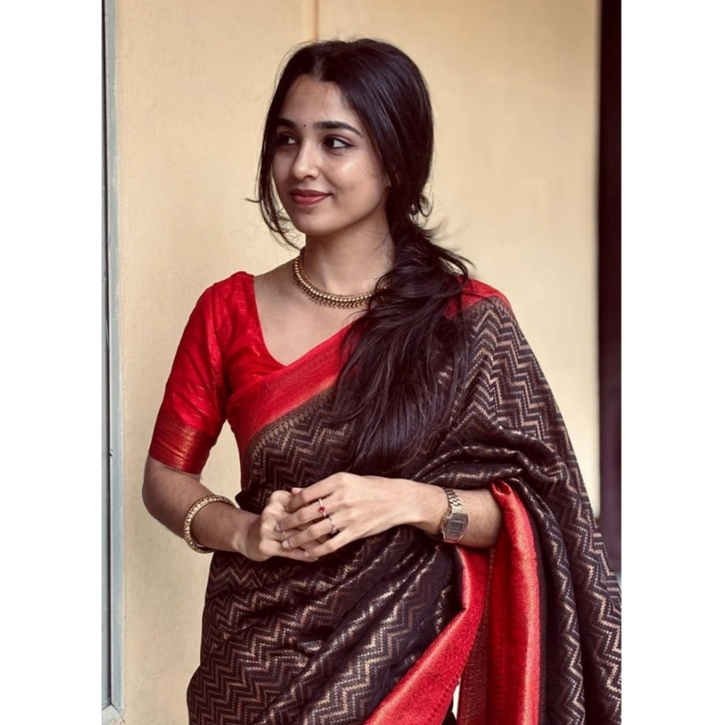 Mayawye Women's Silk Printed Saree With Unstitched Blouse 5.5Mtr (Brown)