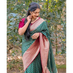 Mayawye Women's Silk Printed Saree With Unstitched Blouse 5.5Mtr (Green-Red)