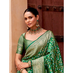 Mayawye Women's Silk Printed Saree With Unstitched Blouse 5.5Mtr (Green)
