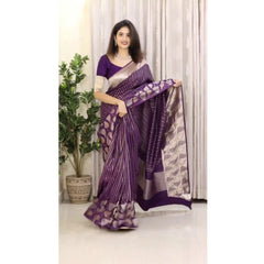 Mayawye Women's Silk Printed Saree With Unstitched Blouse 5.5Mtr (Purple)