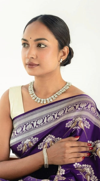 Mayawye Women's Silk Printed Saree With Unstitched Blouse 5.5Mtr (Purple)
