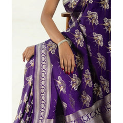 Mayawye Women's Silk Printed Saree With Unstitched Blouse 5.5Mtr (Purple)