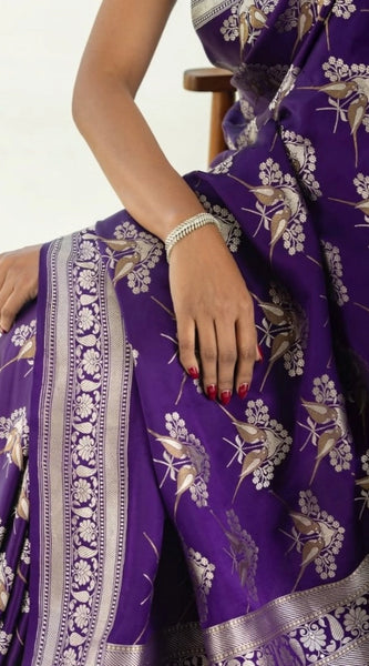 Mayawye Women's Silk Printed Saree With Unstitched Blouse 5.5Mtr (Purple)