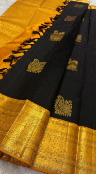 Mayawye Women's Silk Printed Saree With Unstitched Blouse 5.5Mtr (Black)