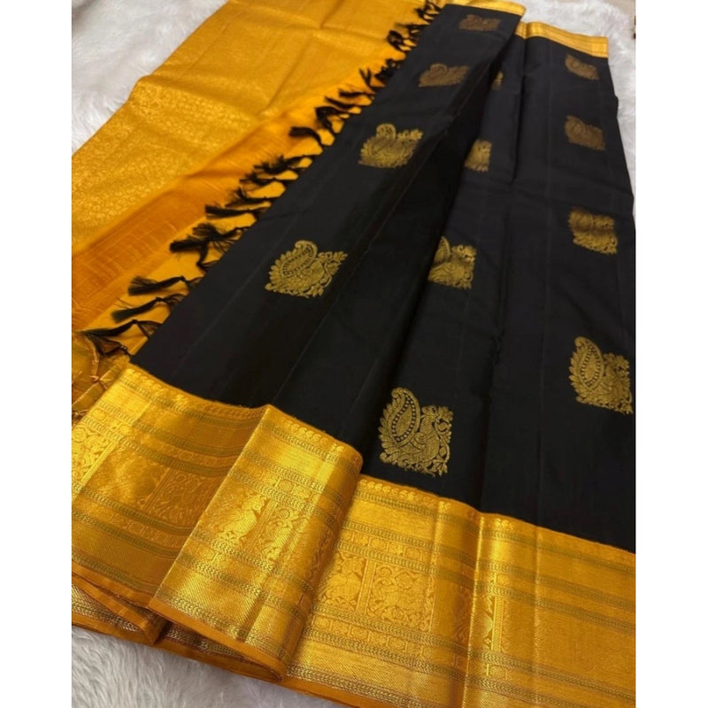 Mayawye Women's Silk Printed Saree With Unstitched Blouse 5.5Mtr (Black)