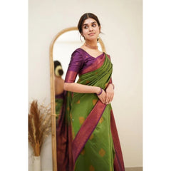 Mayawye Women's Silk Printed Saree With Unstitched Blouse 5.5Mtr (Green)