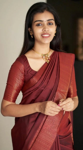 Mayawye Women's Silk Printed Saree With Unstitched Blouse 5.5Mtr (Maroon)