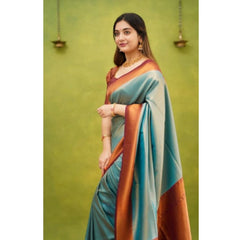 Mayawye Women's Silk Printed Saree With Unstitched Blouse 5.5Mtr (Rama)
