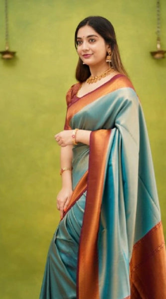 Mayawye Women's Silk Printed Saree With Unstitched Blouse 5.5Mtr (Rama)