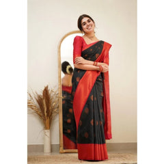 Mayawye Women's Silk Printed Saree With Unstitched Blouse 5.5Mtr (Black)