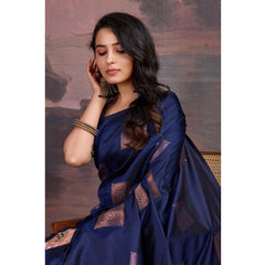 Mayawye Women's Silk Printed Saree With Unstitched Blouse 5.5Mtr (Navy Blue)