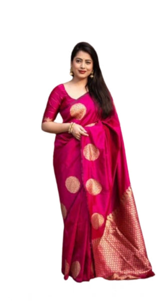 Mayawye Women's Silk Printed Saree With Unstitched Blouse 5.5Mtr (Pink)