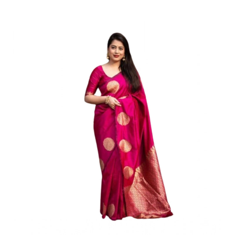 Mayawye Women's Silk Printed Saree With Unstitched Blouse 5.5Mtr (Pink)