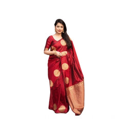 Mayawye Women's Silk Printed Saree With Unstitched Blouse 5.5Mtr (Red)