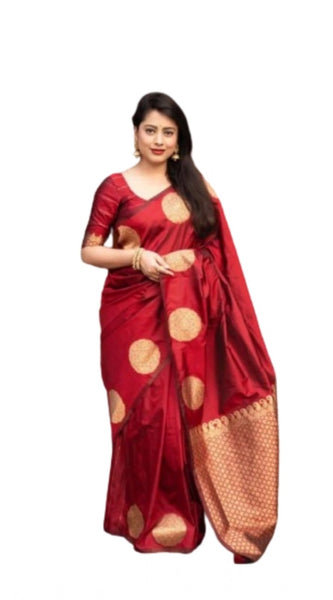 Mayawye Women's Silk Printed Saree With Unstitched Blouse 5.5Mtr (Red)