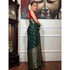 Mayawye Women's Silk Printed Saree With Unstitched Blouse 5.5Mtr (Green)