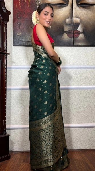 Mayawye Women's Silk Printed Saree With Unstitched Blouse 5.5Mtr (Green)