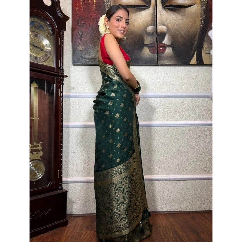 Mayawye Women's Silk Printed Saree With Unstitched Blouse 5.5Mtr (Green)