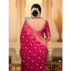 Mayawye Women's Silk Printed Saree With Unstitched Blouse 5.5Mtr (Rani Pink)
