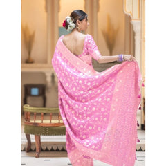 Mayawye Women's Silk Printed Saree With Unstitched Blouse 5.5Mtr (Pink)