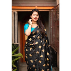 Mayawye Women's Silk Printed Saree With Unstitched Blouse 5.5Mtr (Sky Blue)