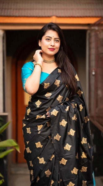 Mayawye Women's Silk Printed Saree With Unstitched Blouse 5.5Mtr (Sky Blue)