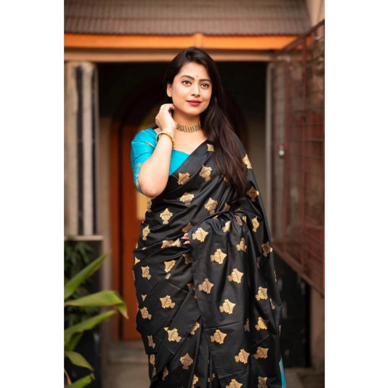 Mayawye Women's Silk Printed Saree With Unstitched Blouse 5.5Mtr (Sky Blue)