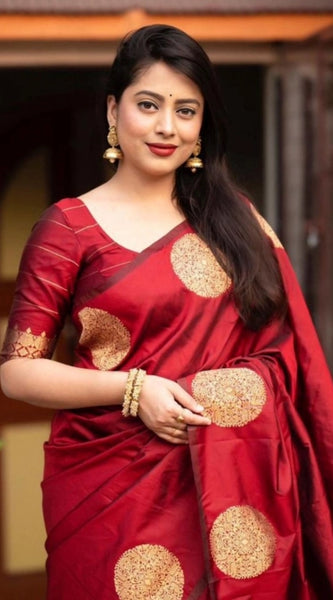Mayawye Women's Silk Printed Saree With Unstitched Blouse 5.5Mtr (Red)