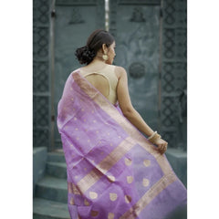 Mayawye Women's Cotton  Printed Saree With Unstitched Blouse 5.5Mtr (Lavender)