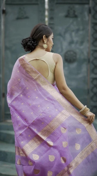 Mayawye Women's Cotton  Printed Saree With Unstitched Blouse 5.5Mtr (Lavender)