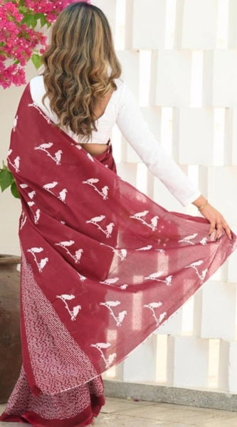 Mayawye Women's Silk Printed Saree With Unstitched Blouse 5.5Mtr (Maroon)