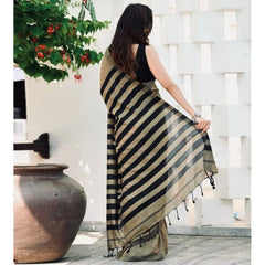 Mayawye Women's Silk Printed Saree With Unstitched Blouse 5.5Mtr (Gold-Black)
