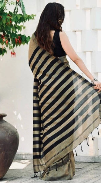 Mayawye Women's Silk Printed Saree With Unstitched Blouse 5.5Mtr (Gold-Black)