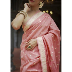 Mayawye Women's Cotton  Printed Saree With Unstitched Blouse 5.5Mtr (Peach)