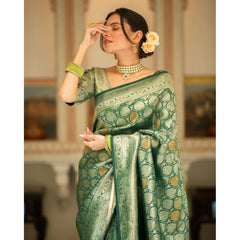 Mayawye Women's Silk Printed Saree With Unstitched Blouse 5.5Mtr (Green)