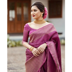 Mayawye Women's Silk Printed Saree With Unstitched Blouse 5.5Mtr (Purple)