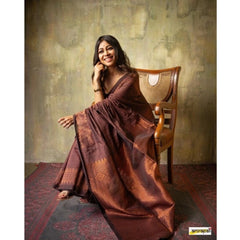 Mayawye Women's Silk Printed Saree With Unstitched Blouse 5.5Mtr (Coffee)
