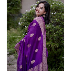 Mayawye Women's Silk Printed Saree With Unstitched Blouse 5.5Mtr (Purple)