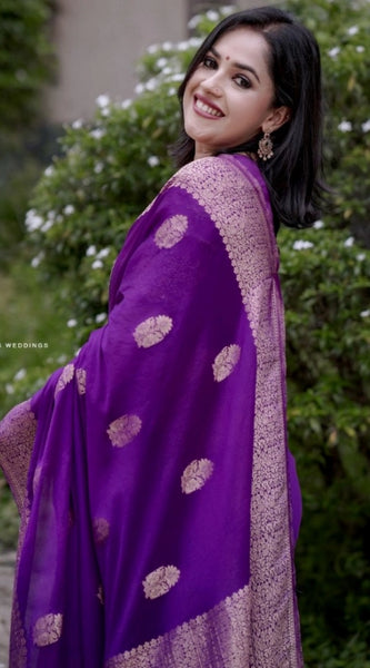 Mayawye Women's Silk Printed Saree With Unstitched Blouse 5.5Mtr (Purple)