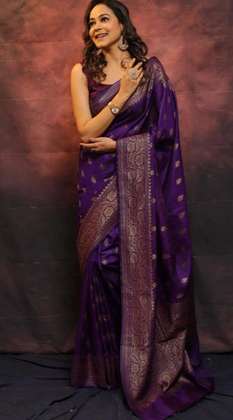 Mayawye Women's Silk Printed Saree With Unstitched Blouse 5.5Mtr (Purple)