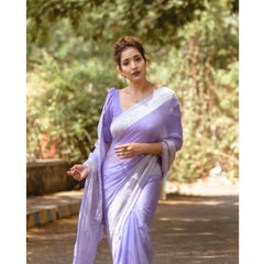 Mayawye Women's Cotton  Printed Saree With Unstitched Blouse 5.5Mtr (Lavender)