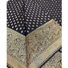Mayawye Women's Silk Printed Saree With Unstitched Blouse 5.5Mtr (Black)